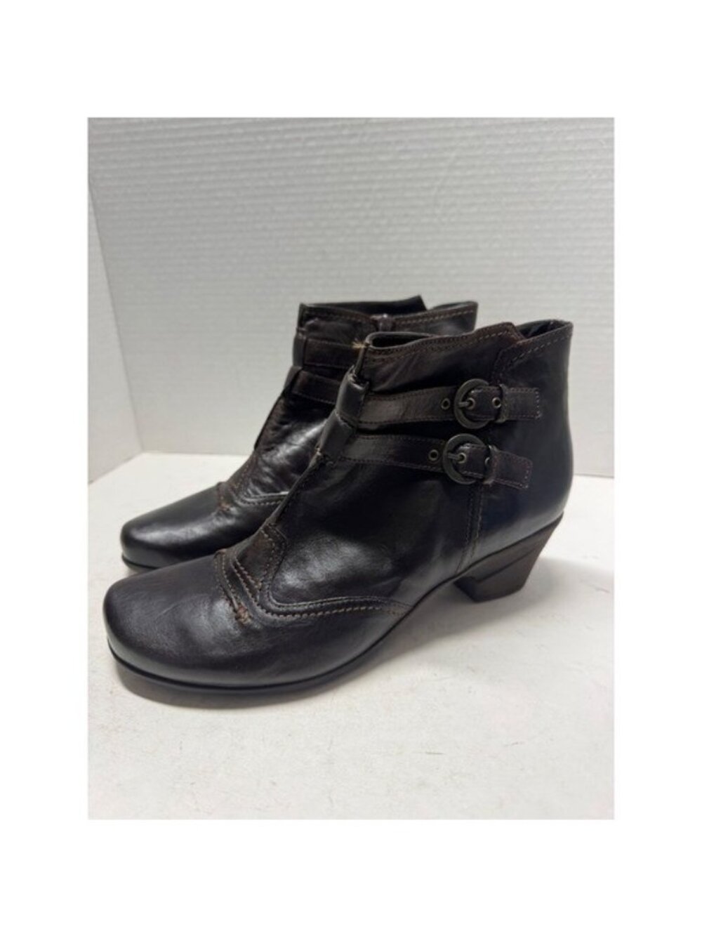 Gabor Brown Leather Double Buckle Ankle Boots Block Heel Portugal 7 UK 9.5 US